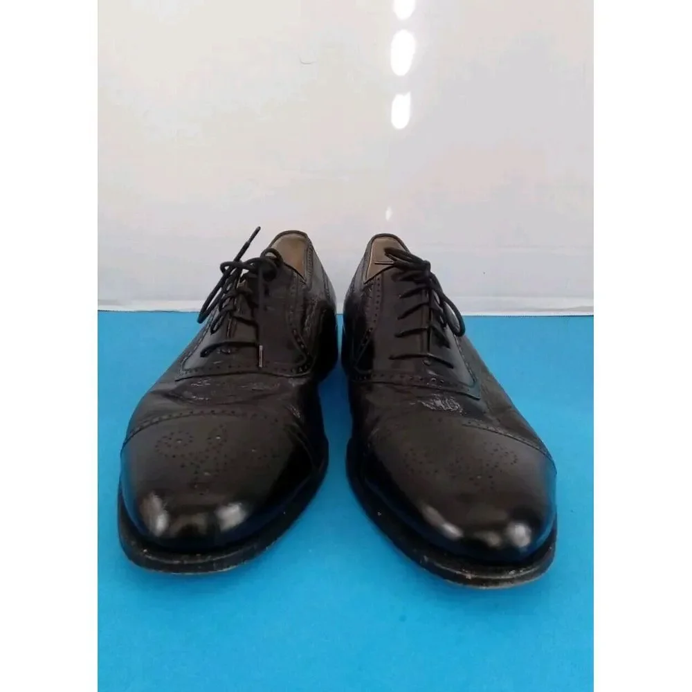 Domani Black Leather Wingtip Oxford Dress Shoes Lace Up Men's‎